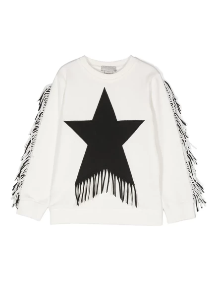 Детская хлопковая толстовка Stella McCartney с бахромой в виде звезды white