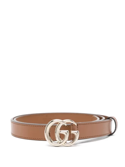 Женский ремень Gucci GG кожаный с фирменной пряжкой Double G, коричневый