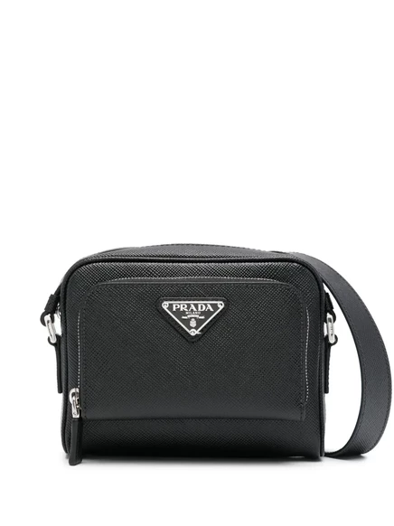 Мужская сумка-мессенджер Prada с эмалевым логотипом, черная