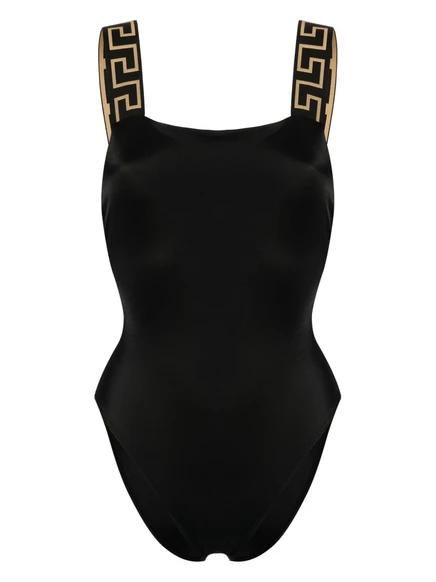 Женский слитный купальник Versace Greca Border, черный