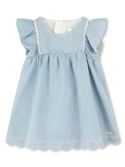 Комплект из джинсового платья и шляпы Chloé Kids  blue