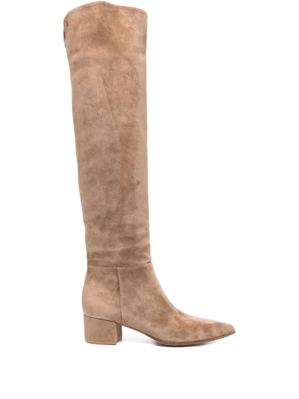Кожаные сапоги до колена с острым носком Gianvito Rossi длиной 40 мм neutrals