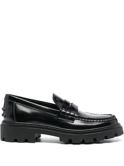 Женские лоферы Tod's кожаные с монетной перемычкой, черные