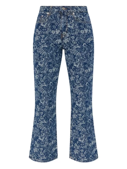 Жаккардовые джинсы GANNI с цветочным рисунком blue