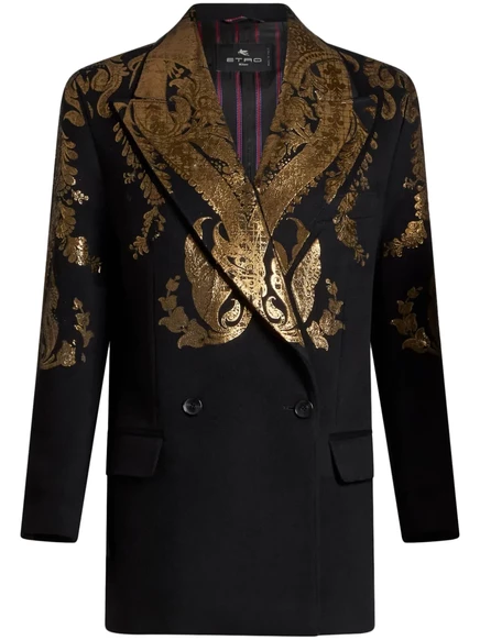 Женский пиджак Etro с металлизированным узором пейсли, черный