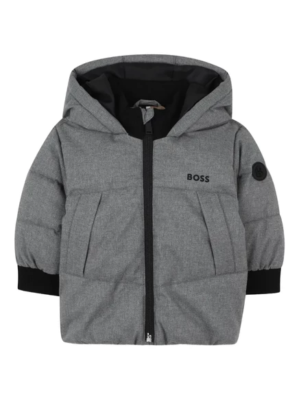 Детская стеганая куртка boss kidswear с капюшоном, серая