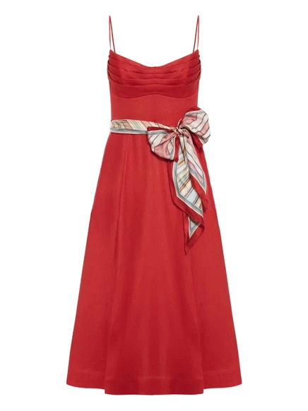 Платье миди в полоску с бантом и вытачками от ZIMMERMANN Rebellion red