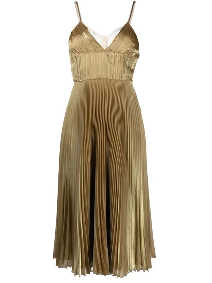 Плиссированное миди-платье из технической вуали Prada gold