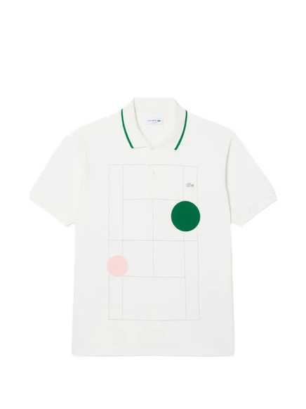 Мужское поло Lacoste с принтом, белое