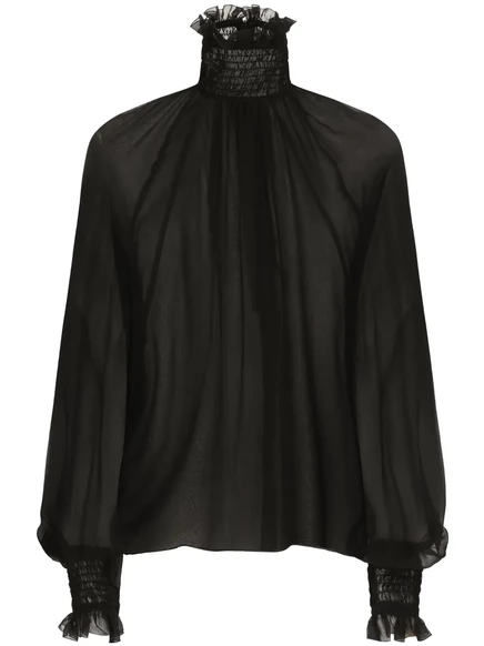 Прозрачная шелковая блузка Dolce & Gabbana с высоким вырезом black