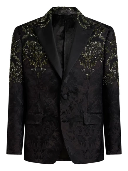 Однобортный блейзер ETRO с цветочной вышивкой  black