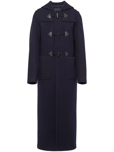 Двубортное шерстяное пальто-дафлкот от Prada black