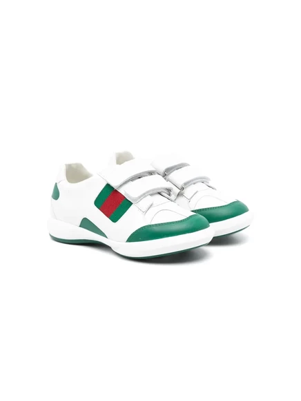 Детские кроссовки Gucci Kids с Web‑ленточкой, бело‑зеленые