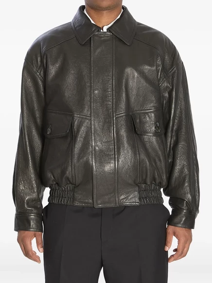 Мужская кожаная куртка Saint Laurent с клапанами, черная