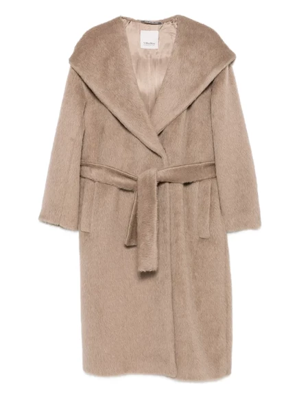 Женское пальто S. Max Mara с капюшоном и поясом, бежевое