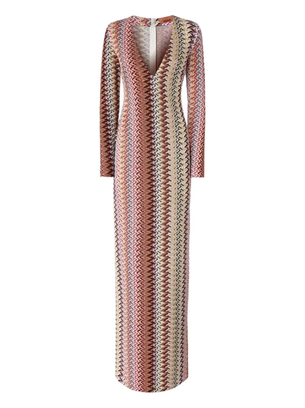 Женское макси-платье Missoni с зигзагообразным принтом, коричневое