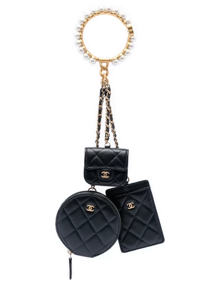 Женский стеганый клатч Chanel с жемчужной отделкой, черный