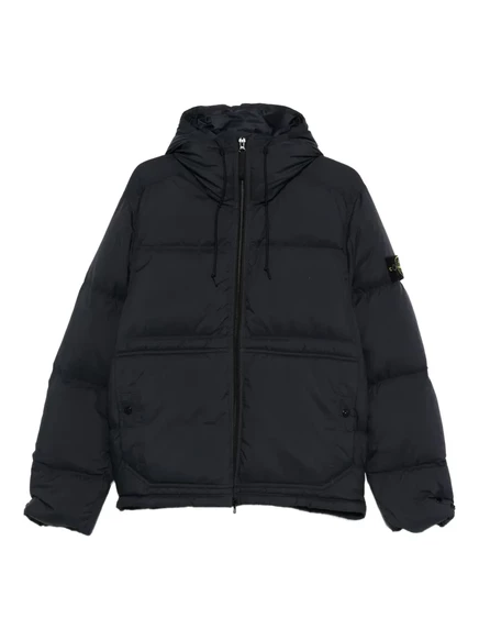Мужская стёганая куртка с капюшоном Stone Island, темно-синяя