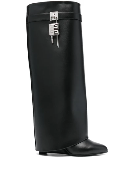 Женские сапоги до колена Givenchy Shark Lock кожаные с декоративным замком, черные