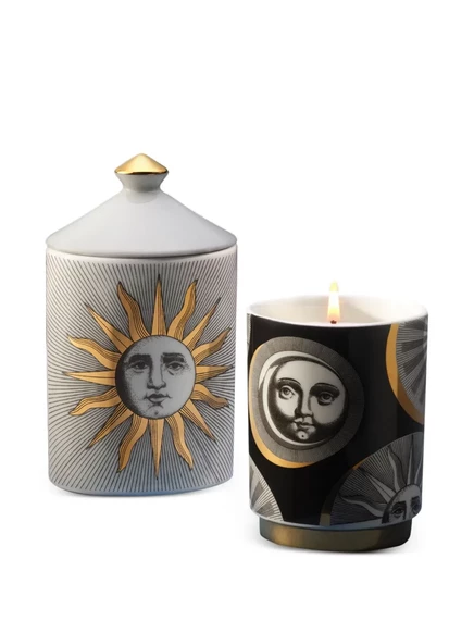 Свеча Fornasetti «Солнце и луна» фарфоровая, черно-золотая
