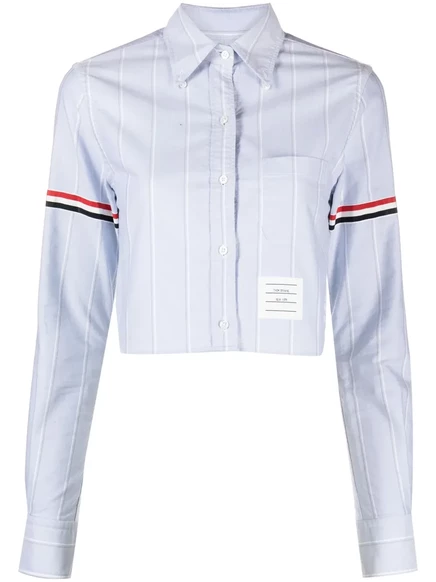 Женская рубашка Thom Browne хлопковая с полосой RWB, синяя