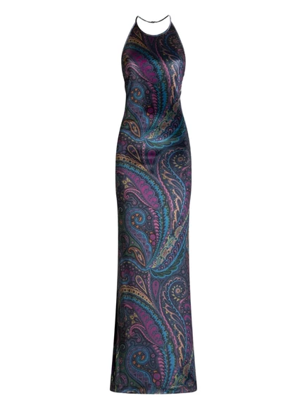 Женское платье Etro макси с узором пейсли, синее