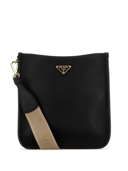 Кожаная сумка через плечо с треугольным логотипом Prada black