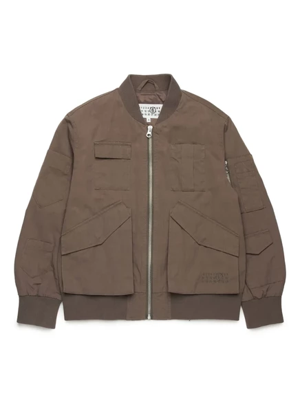 Детская многокарманная бомбер-куртка MM6 Maison Margiela Kids, коричневая