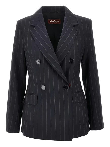 Женский пиджак Max Mara в тонкую полоску, двубортный, синий