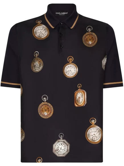 Мужская поло Dolce & Gabbana с принтом часов, черная