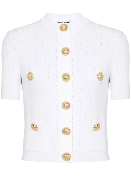 Женский кардиган Balmain ажурной вязки, слоновая кость