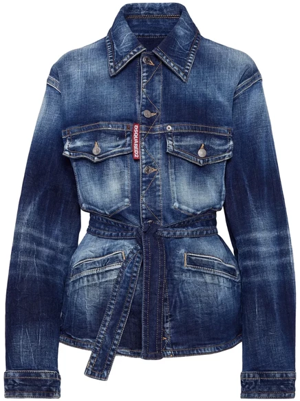 Женская джинсовая куртка DSquared2 с поясом, синяя