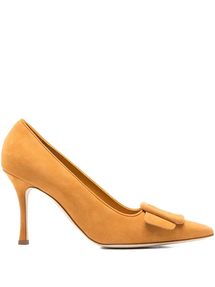 Туфли-лодочки с острым носком Manolo Blahnik, 90 мм, распродажа, с пряжкой neutrals