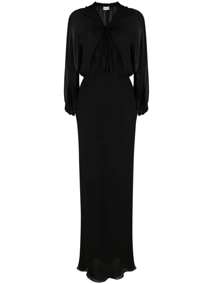 Женское макси‑платье Saint Laurent из шелка с прозрачными вставками, черное