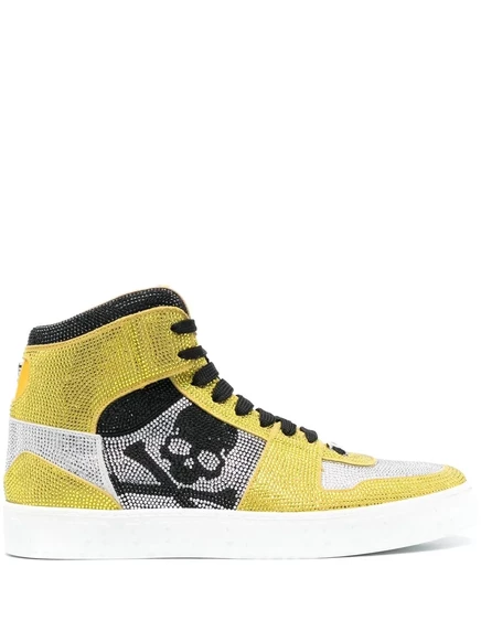 Знаменитые кроссовки с высоким берцем Philipp Plein Crystal yellow