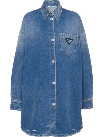 Джинсовая рубашка с треугольным логотипом Prada blue