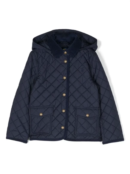 Детское стеганое пальто Polo Ralph Lauren Kids Audrey с капюшоном и меховым воротником, темно-синее