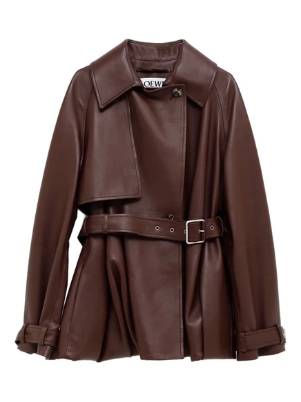 Женская кожаная куртка Loewe с поясом, коричневая