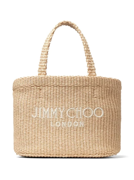 Женская пляжная сумка Jimmy Choo с логотипом, бежевого цвета