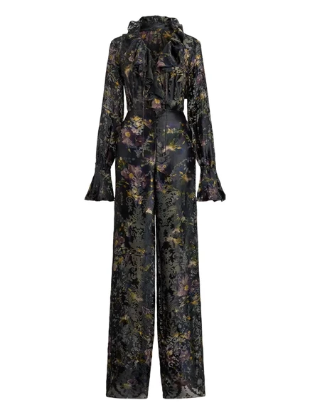 Женский комбинезон Ralph Lauren Collection с оборками и цветочным принтом, зелёный