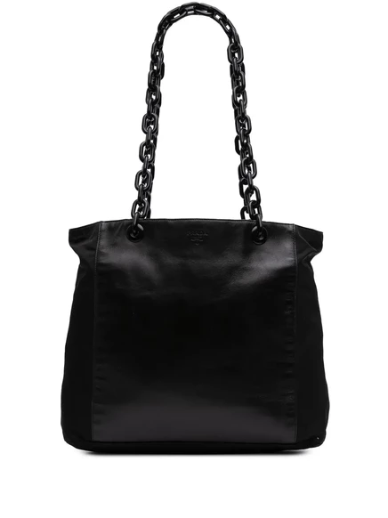 Бывшая в употреблении сумка-тоут Prada 2000-2024 годов из тесьмы и кожи на цепочке black