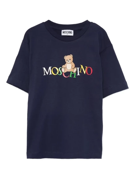 Детская футболка Moschino Kids с принтом мишки, синяя