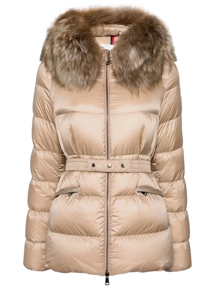 Женская пуховая куртка Moncler Boed с мехом, бежевая
