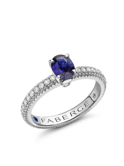 Кольцо Faberg 18К белое с сапфиром и бриллиантами, синее