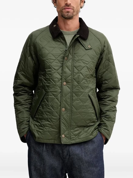 Мужская стеганая куртка Barbour с вельветовым воротником, зеленая