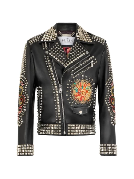 Мужская кожаная куртка Philipp Plein, черная
