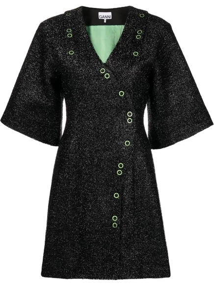 Мини-платье с запахом GANNI Sparkle black