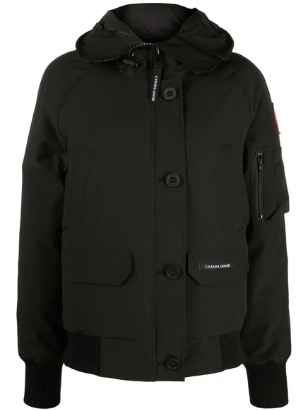 Женская пуховая куртка Canada Goose с капюшоном и логотипом, черная