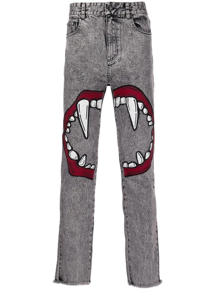 Мужские скинни-джинсы Haculla Fang с принтом, светло-серые