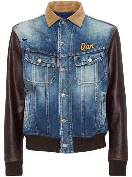 Мужская джинсовая куртка DSquared2 с контрастной отделкой, синяя